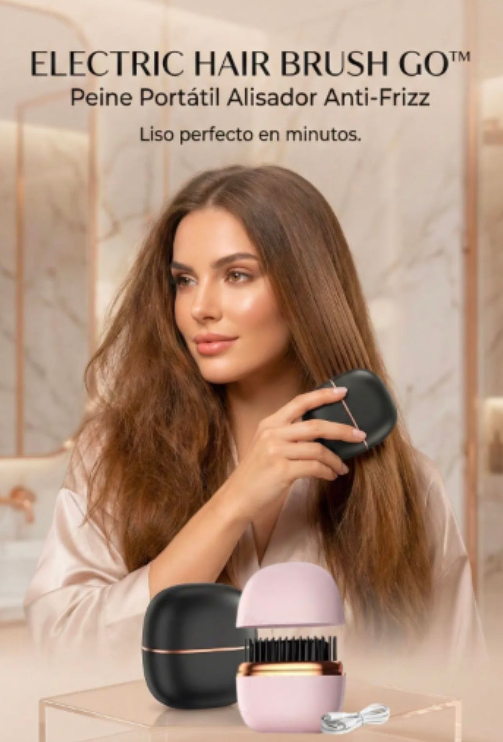Peine Alisador Eléctrico 2 en 1 Portátil – Cepillo de Calor Cerámico Anti Frizz con Temperatura Ajustable para Todo Tipo de Cabello